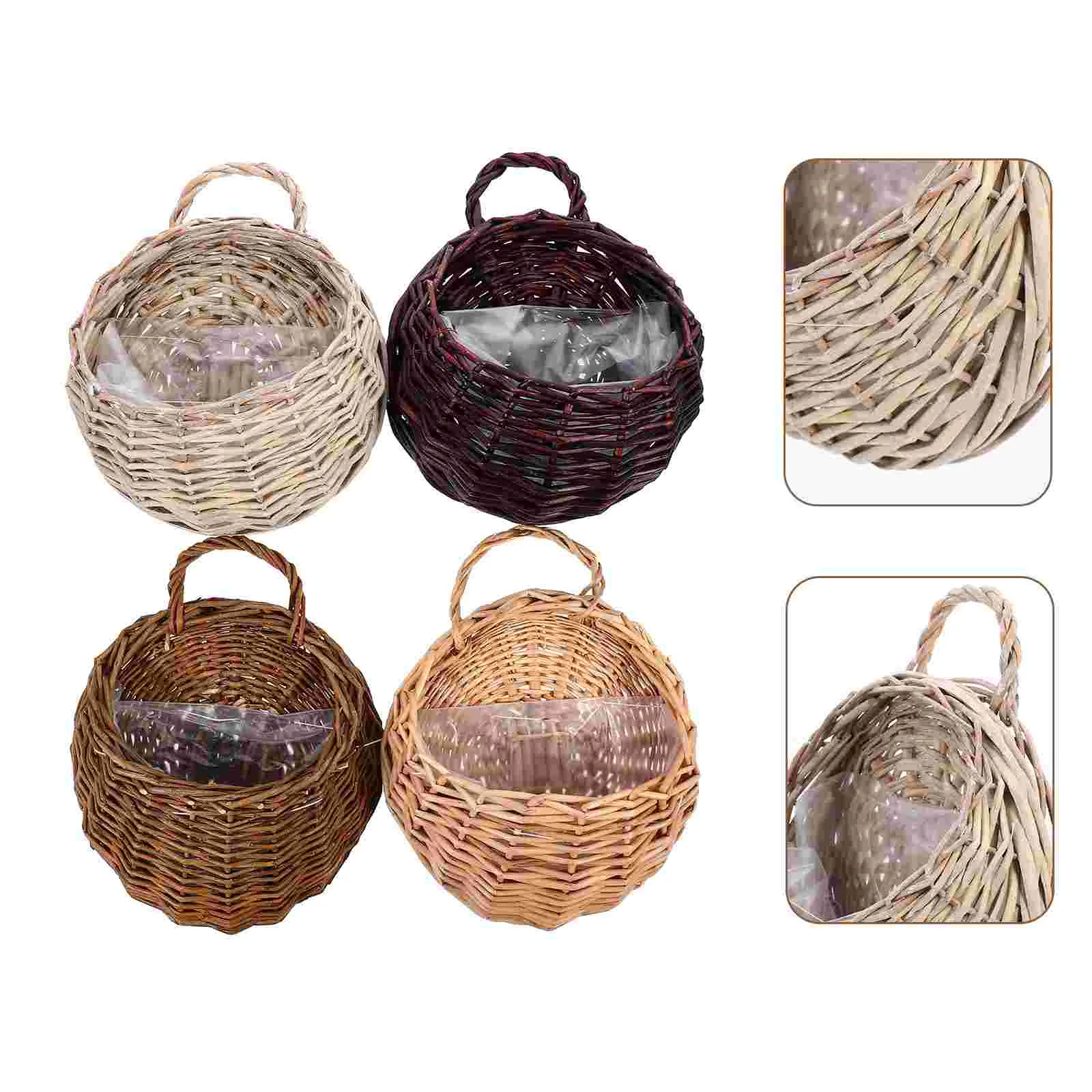 

Basket Flower Hanging Rattan Wall Woven Wicker Baskets Planterpot Storage Round Bread Planters Railing Natural Garden Seagrass