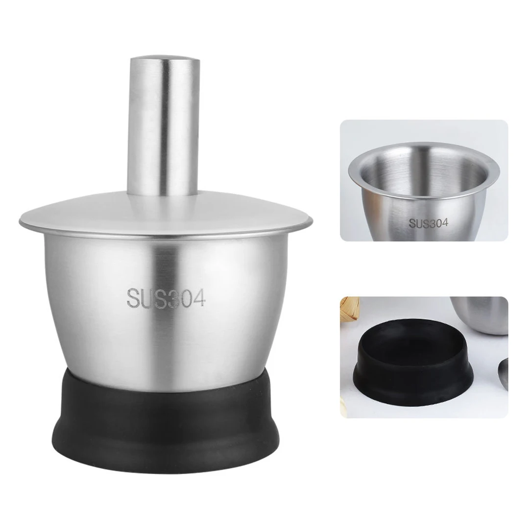 

1set Stainless Steel Grinding Set Mortar Pestle Garlic Herbs Coffee Crusher Spice Pill Mixing Grinding Crusher Bowl Kitchen Tool