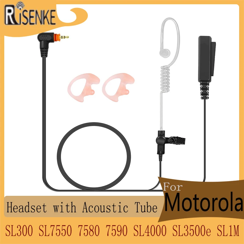 RISENKE Earpiece Compatible for Motorola SL300 SL7550 7580 7590 SL4000 SL3500e SL1M Walkie Talkie Headset with Acoustic Tube