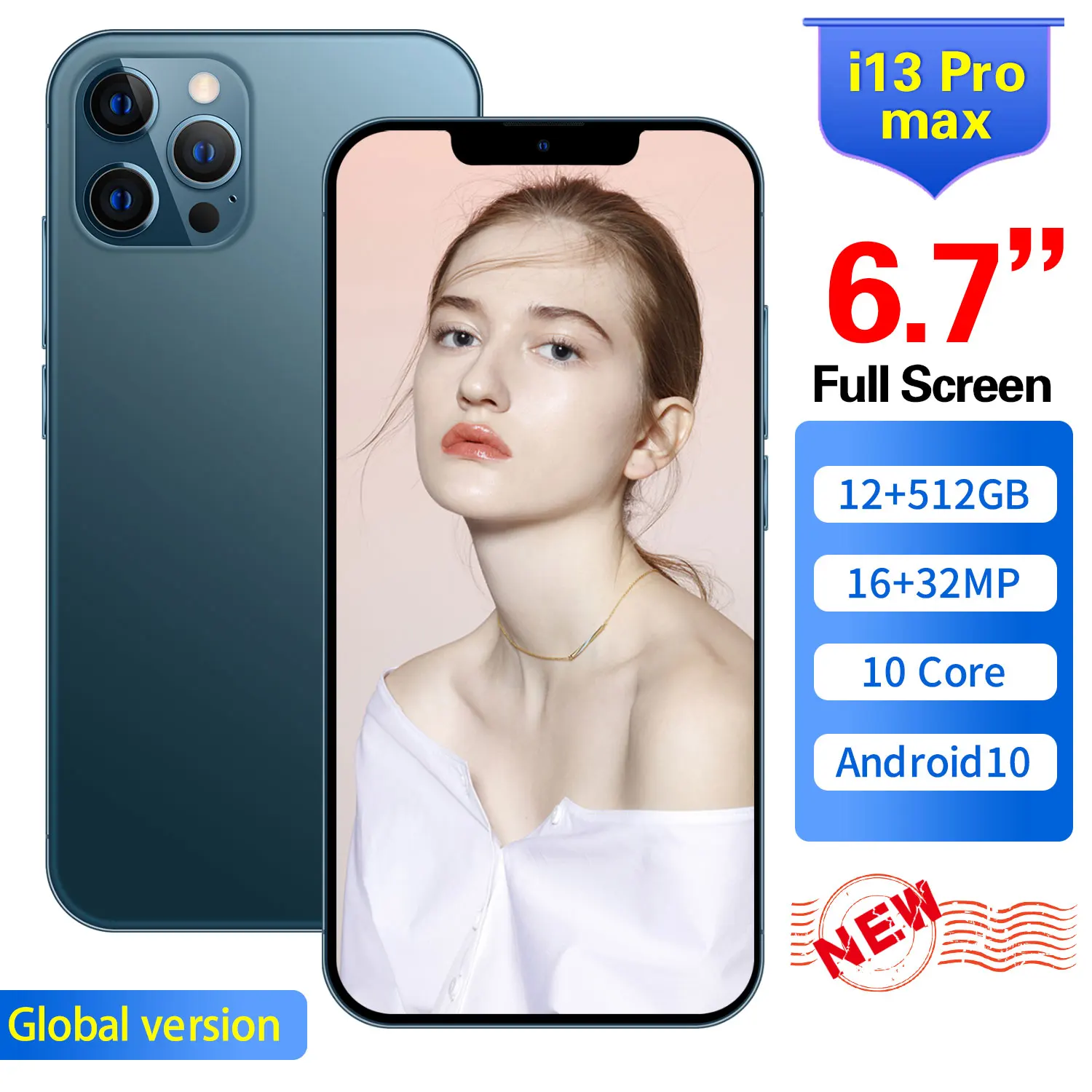 i13 pro max 4g lte 5g cellphone new version 6 7 inch face id real 12gb ram 512gb rom phone 1632mp 6800mah global smartphones free global shipping