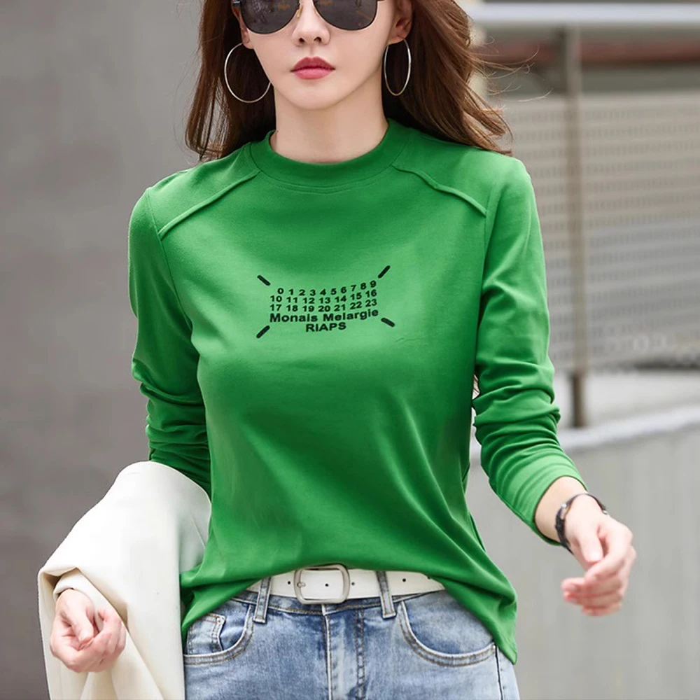 Женская футболка с длинным рукавом и круглым вырезом