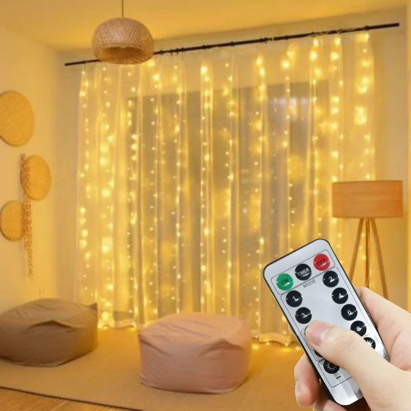

6x3M USB LED Garland Curtain Lights 8 Modes Remote Control String Light Decor for Wedding Christmas Home Bedroom New Year Lamp
