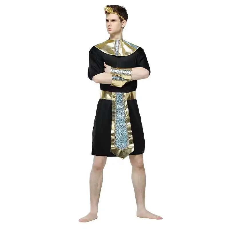 

Black Man Halloween Pharaoh of Egypt Robe Costumes Egyptian Traditional King Cosplay Carnival Purim Parade Role Play Party Dress