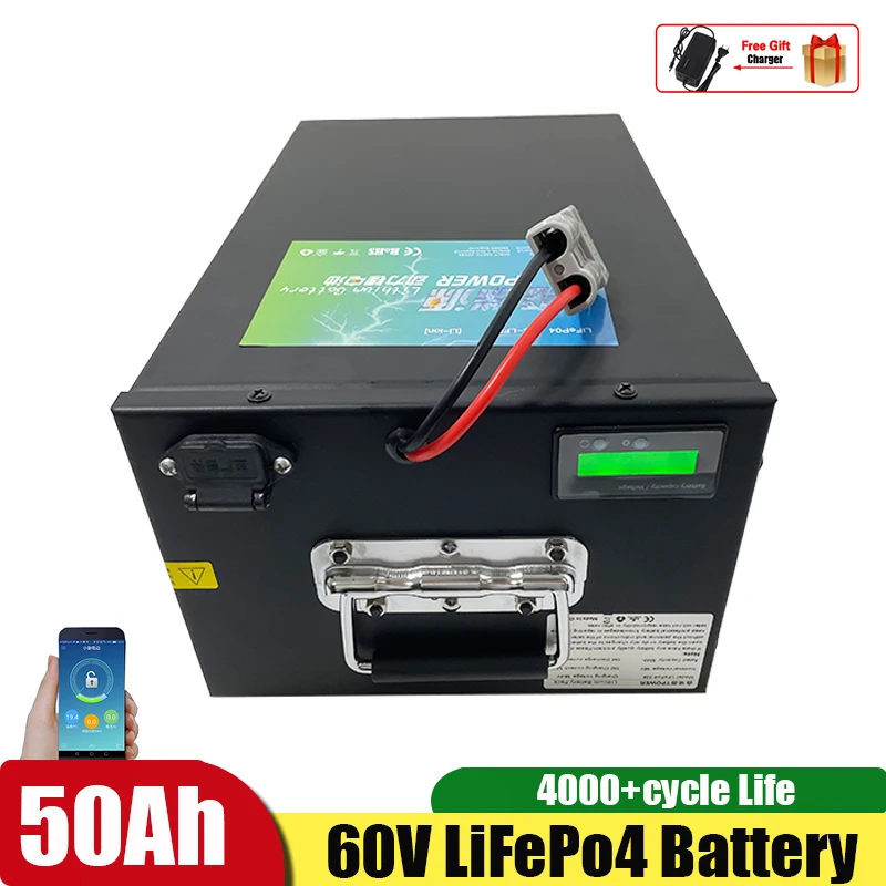 

Lifepo4 60V 50Ah Battery Pack With 80A BMS for RV EV Motor Elecrtric Bike 1800W 3000W Motor + 5A Charge