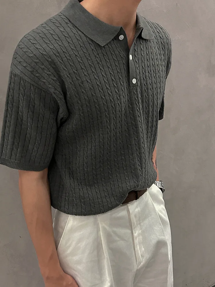 Футболка мужская Свободная трикотажная повседневный топ с отложным воротником и