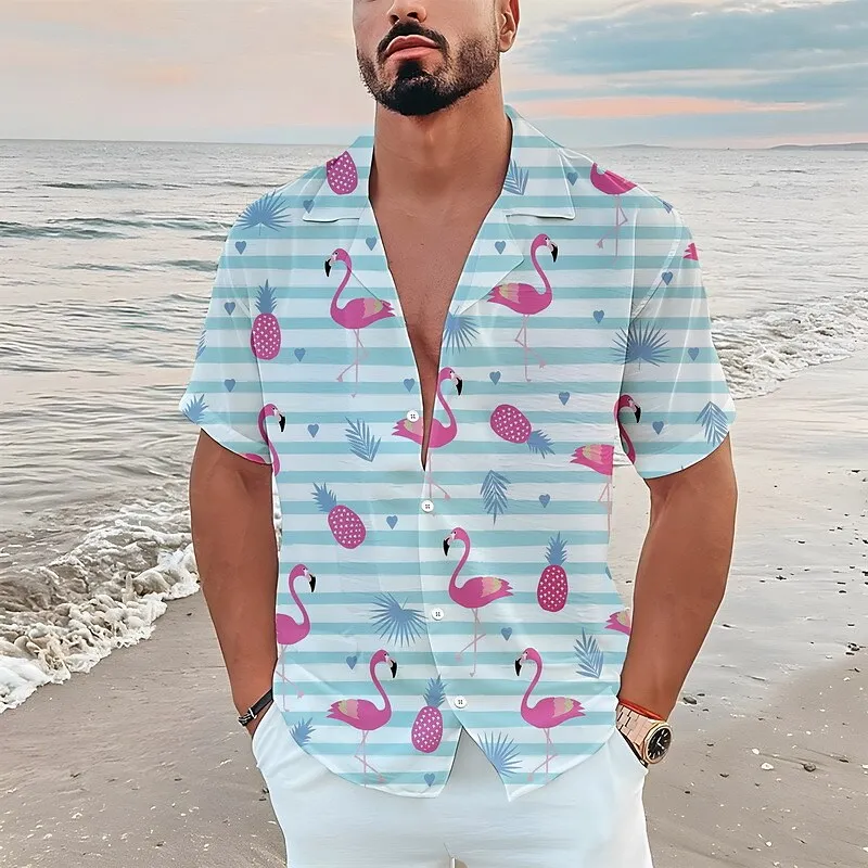 

Men's Shirt Summer Hawaiian Shirt Flamingo Graphic Prints Turndown Holiday Short Sleeve Apparel Tropical Fashion Streetwear