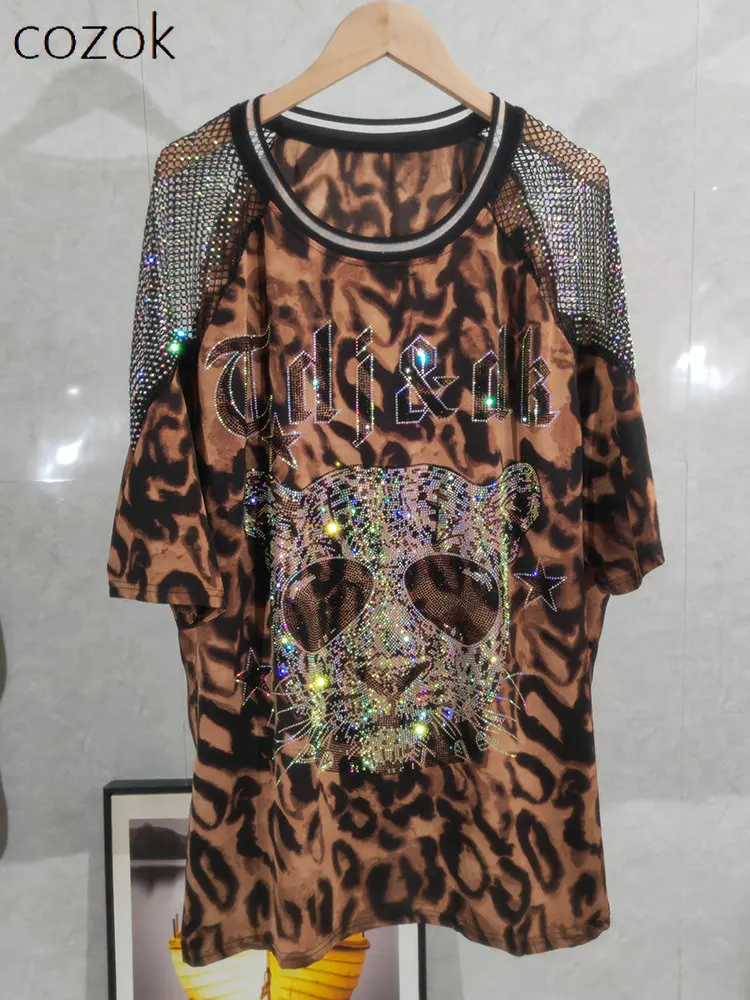 

Лидер продаж, Модный женский летний пуловер с леопардовым принтом, футболка с коротким рукавом, свободная уличная одежда, повседневные топы