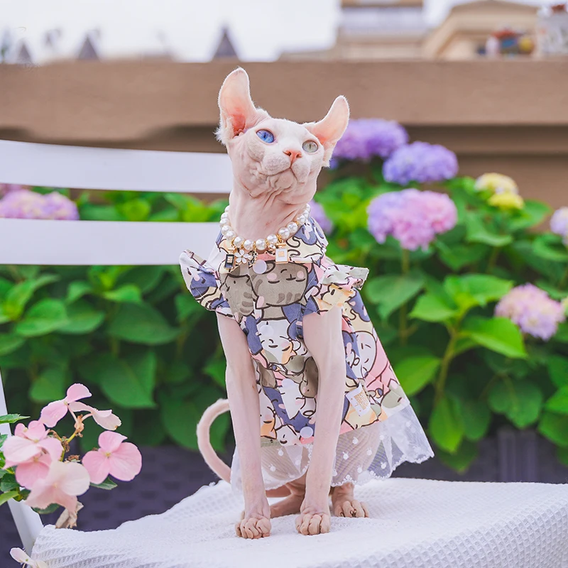 

Одежда для кошек Sphynx, хлопковая рубашка для собак и котят, пальто с принтом для кошек, жилет для домашних животных, симпатичная Пижама для весны и лета, верхняя одежда