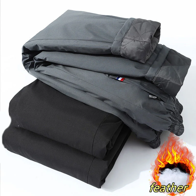 

Мужские повседневные брюки с хлопковой подкладкой, мужские зимние плотные теплые брюки с перьями, водонепроницаемые удобные брюки-карго, штаны для бега