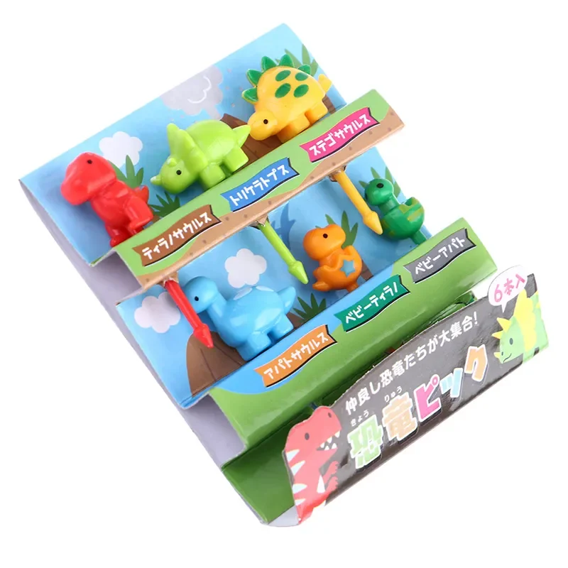 

6pcs/set dinosaur Animal Fruit Fork Mini Cartoon Kids Snack Cake Dessert Food Fruit Pick Toothpick Bento Lunches Party Decor