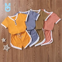 new 1 4y summer toddler baby boys girls clothes cotton kids outfits children girls solid button t shirtselastic shorts tracksui