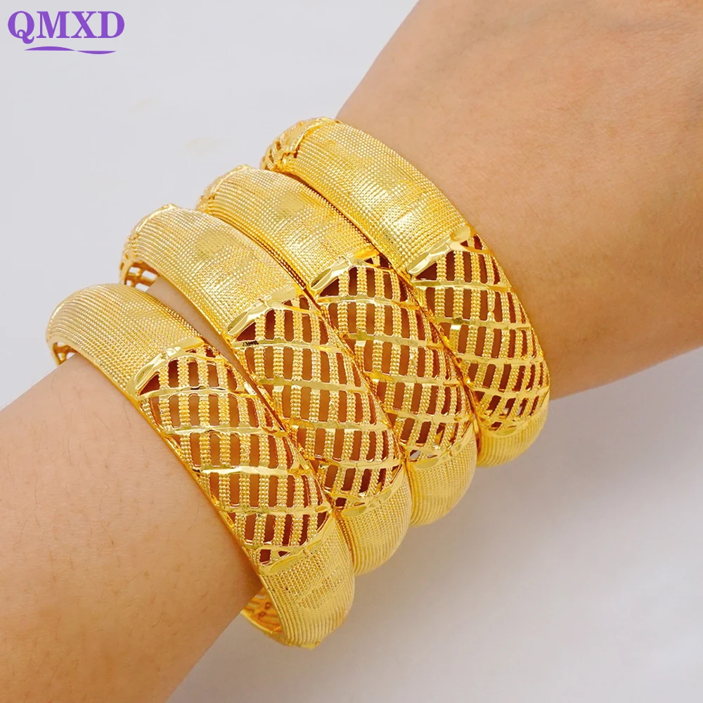 

African Dubai Gold Color Bangles For Women Ethiopian Jewellery Luxury Wedding Bracelets Arabic Hand Jewelry Brazilian Bangles
