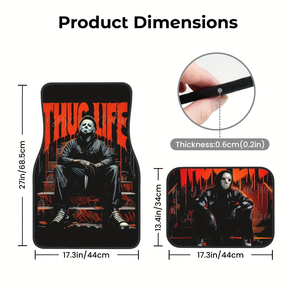 Фото Набор из 4 универсальных ковриков Thug Life Design для транспортных средств, водонепроницаемые и легко чистящиеся внутренние аксессуары, подарок парню №2