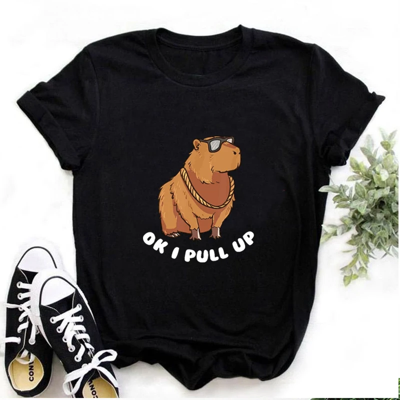 

Ok I Pull Up T-shirt Funny Capybara Graphic Casual Unisex Tees Fashion Retro Male Crew Neck Tops Short Sleeve Women/Men T Shirt