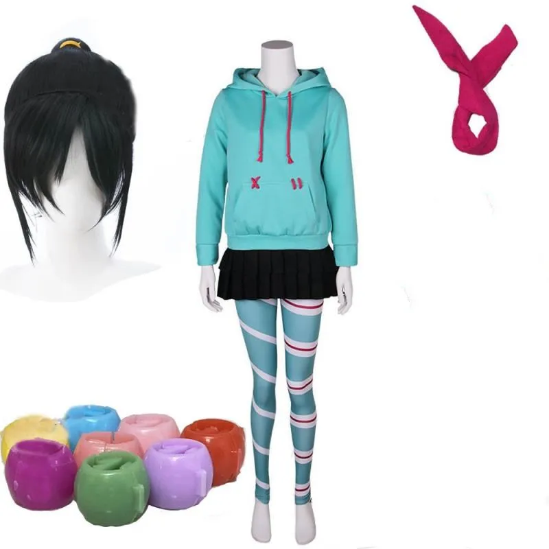 

Ruck it Ralph cosplay costume vanellope von schweetz anime character Hoodie short skirt Leggings adult women'sCostume Halloween