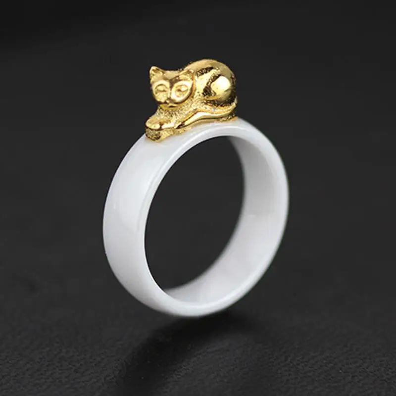 

INATURE 925 Sterling Silver Cat Rings for Women Ceramic Ring Wedding Engagement Jewelry