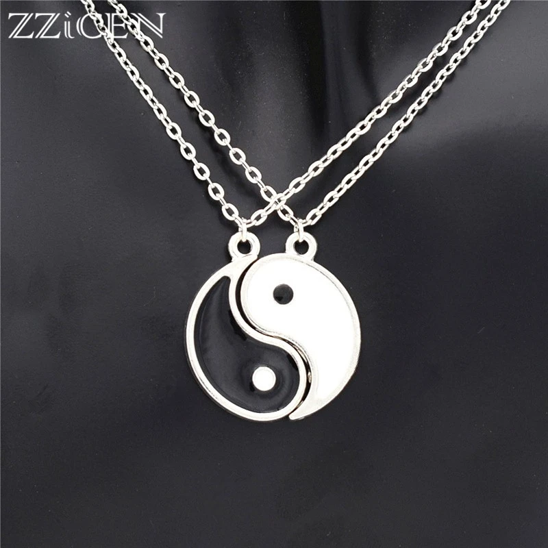 

1Pair Romantic Enamel Black and White Best Friend Tai Chi Pendants BFF Yin Yang Necklace Friendship Lover Couples Christmas Gift