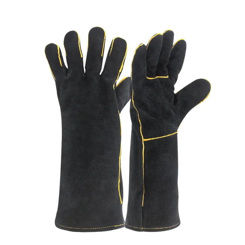 

Black Welding Gloves Cow Leathe For Heat/Fire Resistant, Oven/Grill/Fireplace Gloves/Oven/Stove/Pot Holder/Bite Resi