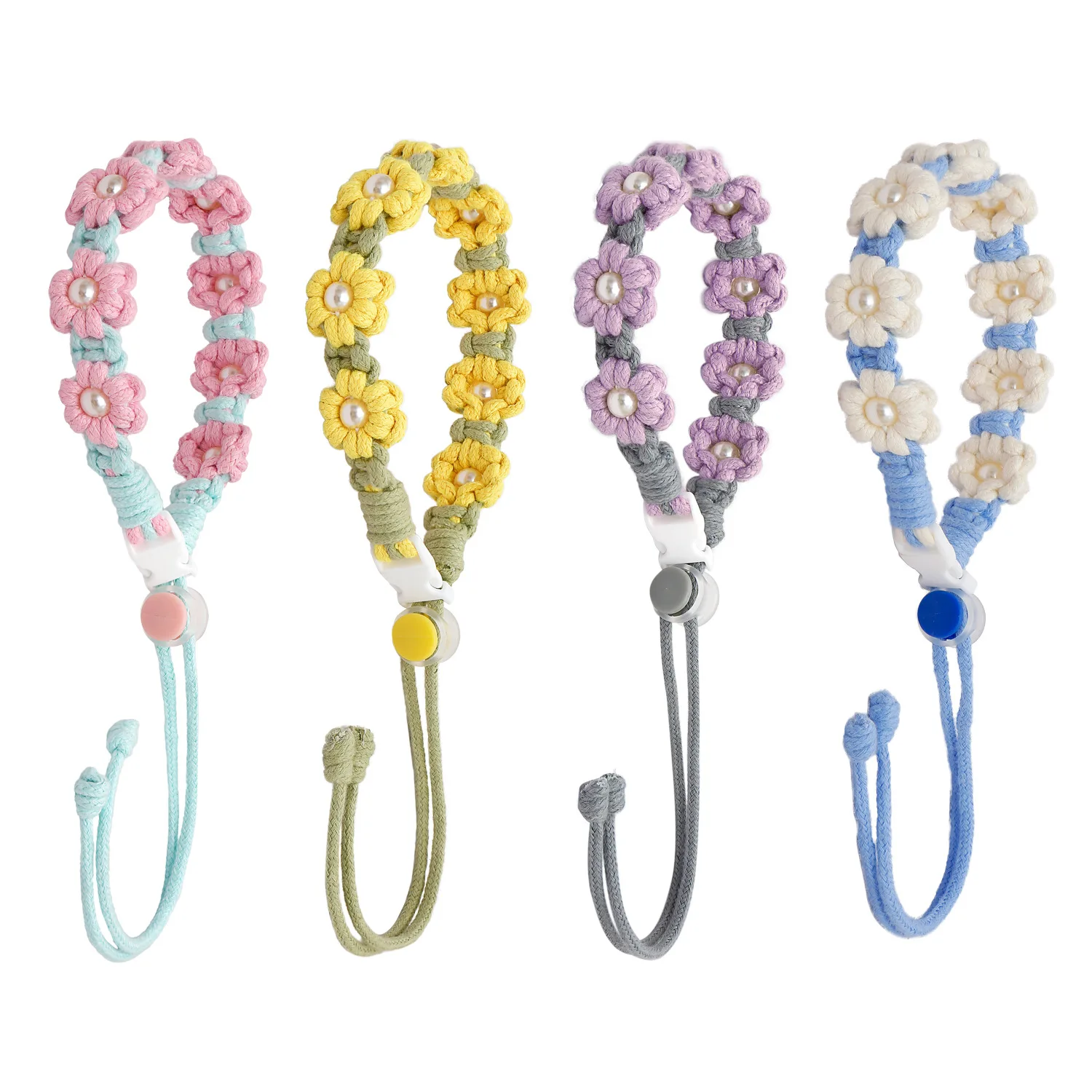 Плетеная вручную хлопковая веревка с маргариткой и жемчугом регулируемый ремень