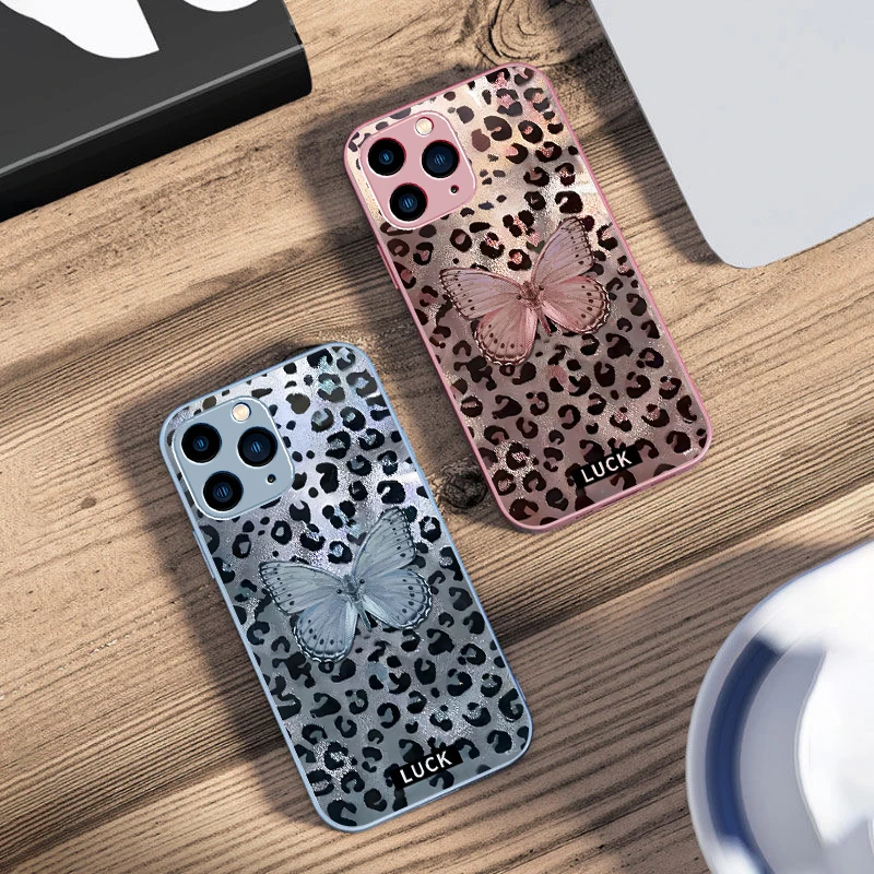 Banwen Butterfly Colorful New For IPhone 16 Pro Max 15 14 13 12 Mini 11 XS XR 7 8 Plu SE 2022 Tempered Glass Phone Case