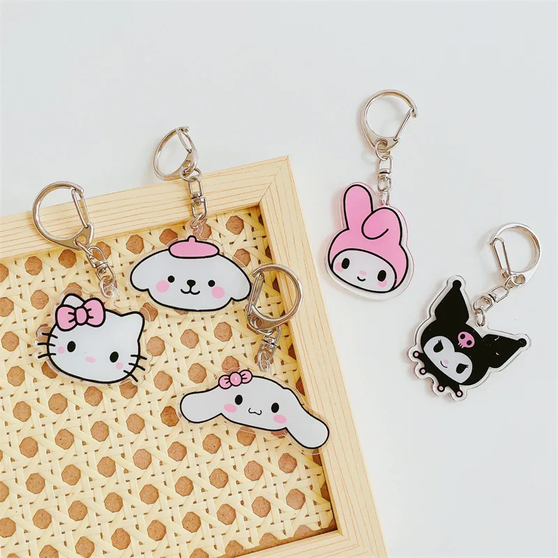 

Kawaii Sanrio брелок для ключей Mymelody Cinnamoroll Kuromi Kitten Милая Аниме Кукла Студенческая подвеска рюкзак Акриловая Двухсторонняя подвеска