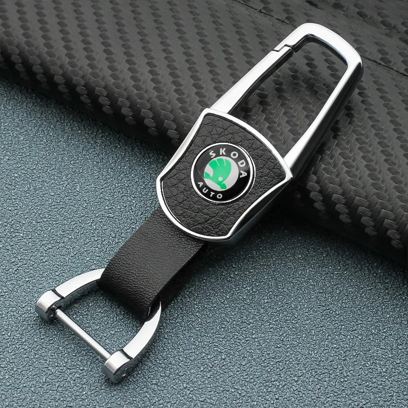 

Car Badge Luxury Leather Keychain Metal Men Women KeyRing For Skoda Fabia Octavia 2 3 Citigo Kamiq Karoq Kodiaq Roomster Superb