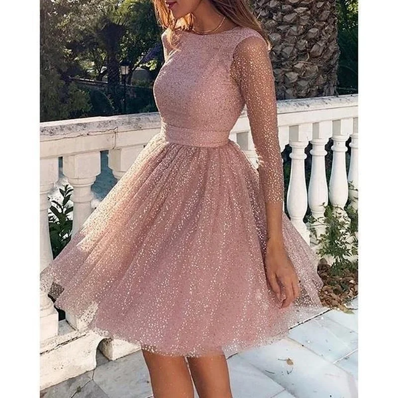 Купи Casual Dress 2022 Summer Sweet Pink Midi Dress FemaleEvening Party Vestidos Women Sexy Lace Sequined Party Dresses Streetwear за 658 рублей в магазине AliExpress