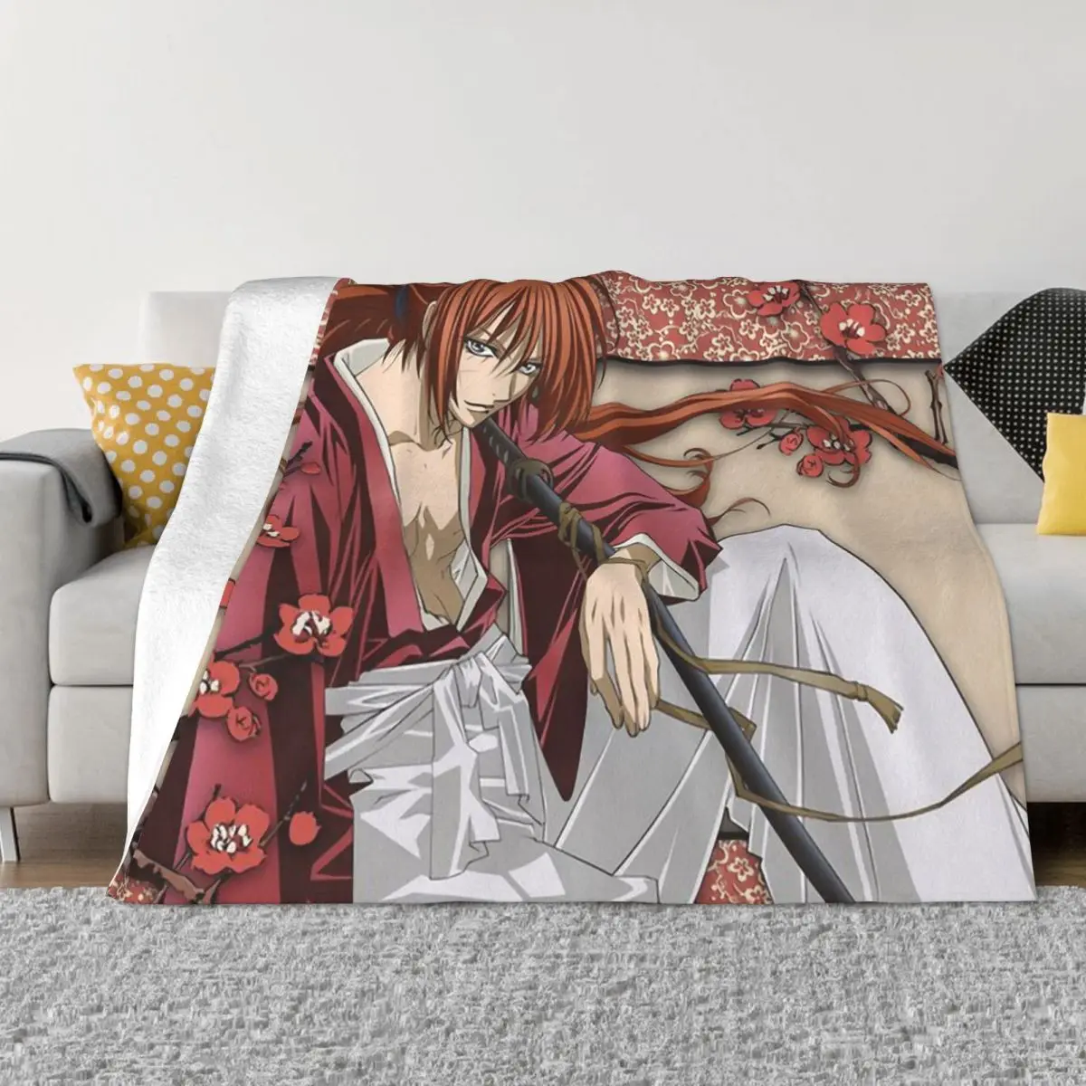

Rurouni Kenshin Manga Blanket Flannel Decoration Japanese Kenshin Himura Portable Home Bedspread