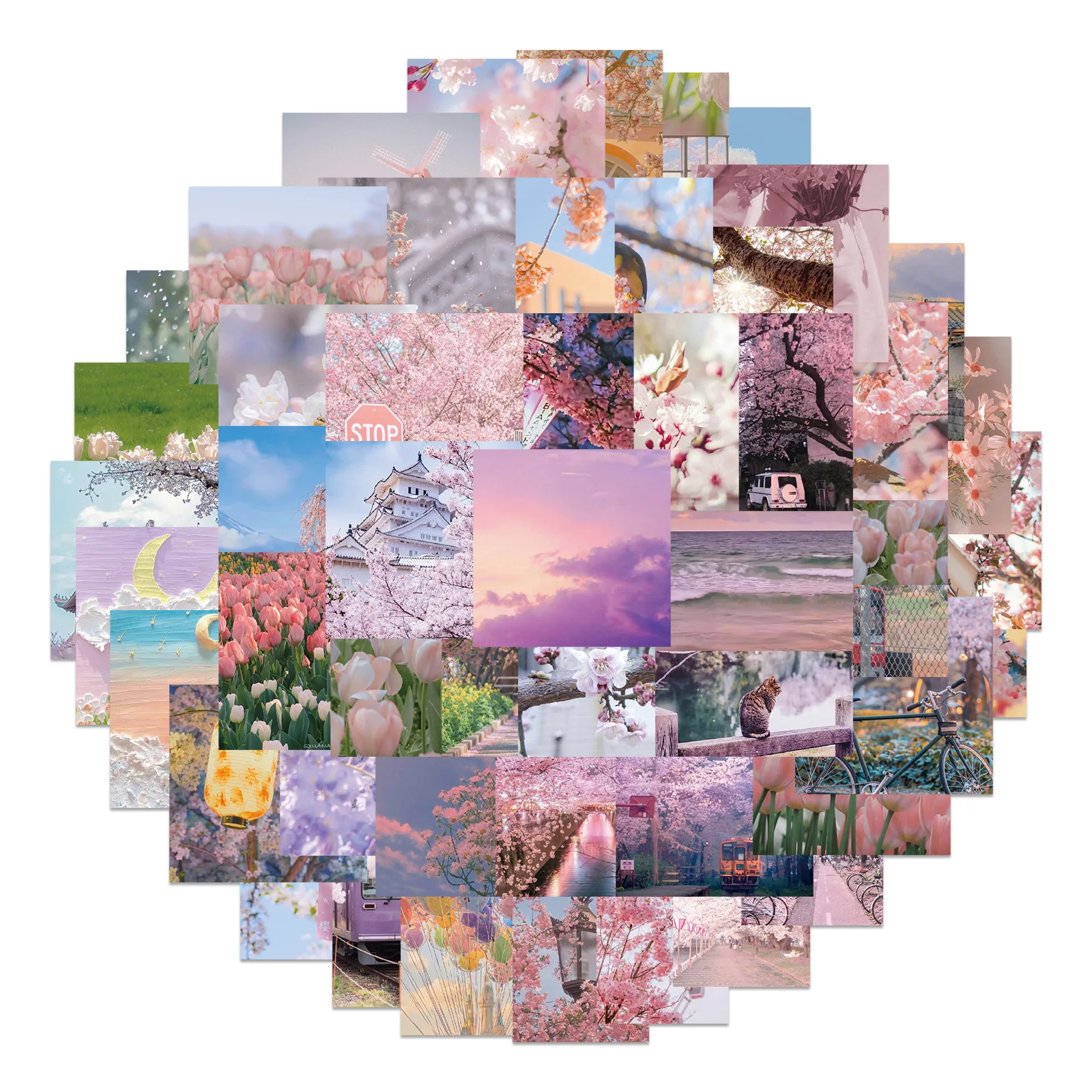 

65pcs Romantic Spring Flower Stickers Aesthetic Ins Style Cherry Blossoms Decals Luggage Laptop Phone Fridge Guitar Graffiti