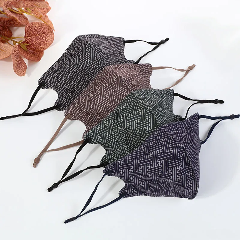 

Fashion Geometric Print Mask Dustproof Windproof Cotton Mouth Mask with Nose Bridge Adjustable Washable Facemask for Adult Men
