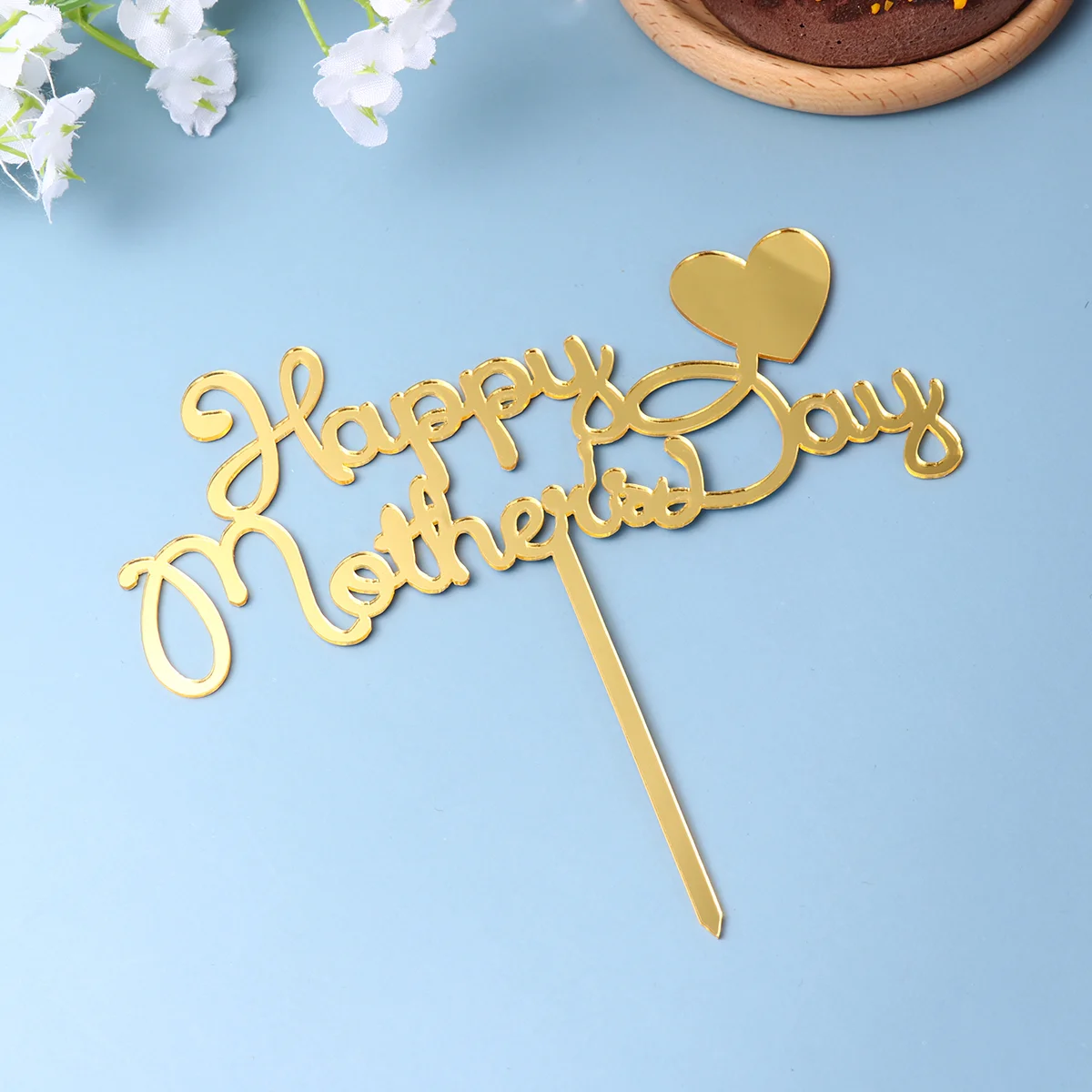 

10pcs Gold Letter Acrylic Cake Toppers Mom Theme Cake Picks Heart DIY Cake Decoration Mothers Day Party Dessert Insert Favor