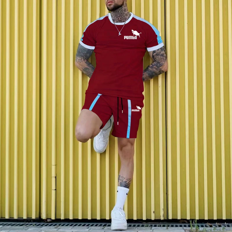 2023 New Men's Set Print Tracksuit Men Short Sleeve 2 Piece Set Fashion Jogging Sportswear Short Street Suit