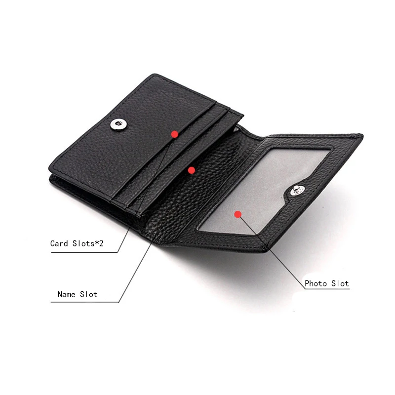 Dropshipping Cusom Name Genuine Leather Men Women Business Card Holder Bifold Credit Cards Case With ID Window Small Wallet Bags