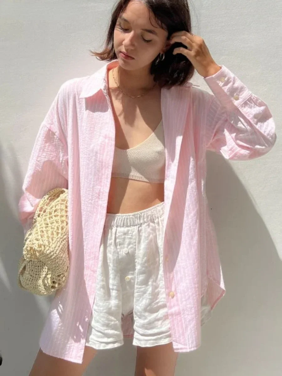 Wolfeel шикарная полосатая женская рубашка свободные рубашки из 100% хлопка топы