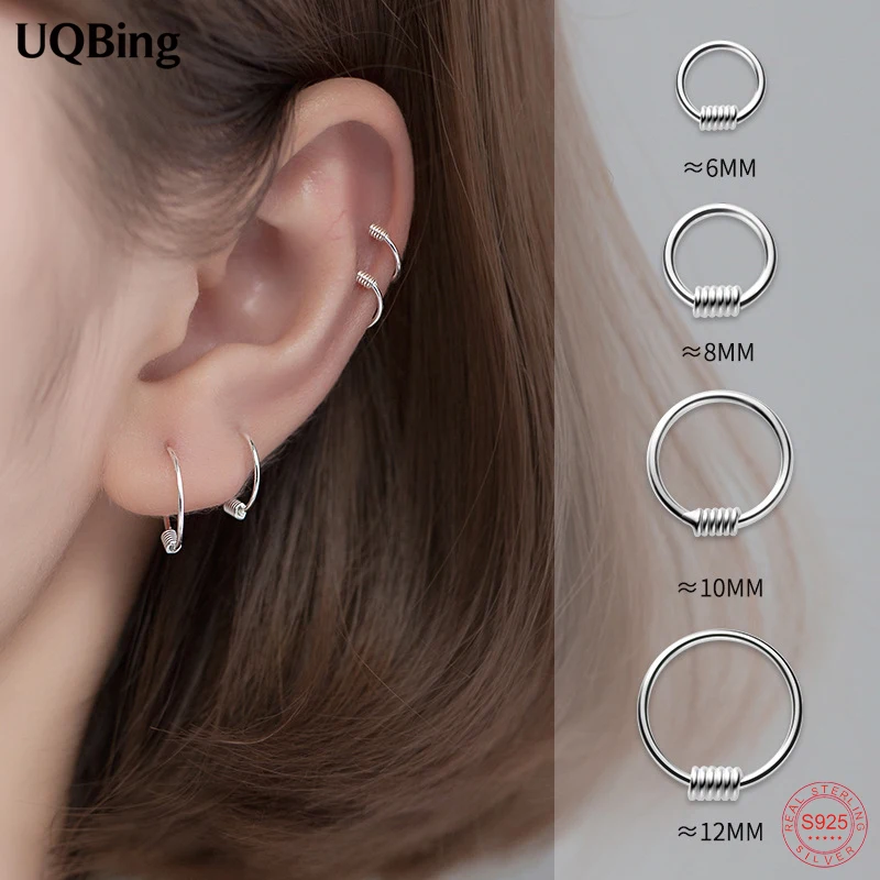 1 Pair 925 Sterling Silver Simple Sweet Glossy Small Round Spring Ear Bone Hoop Earrings For Girls Gifts
