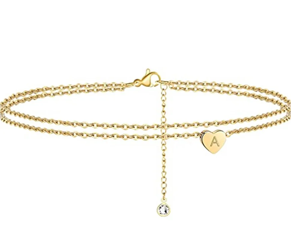 

1 set 26pairs A-Z Heart Initial Anklets for Women Gold Filled Handmade Dainty Layered Anklet Letter Initial Heart Ankle Bracelet