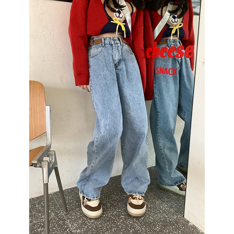 

Black Women's Jeans Elastic High Waist Chic Design Fashion Streetwear Straight Pants Baggy Vintage Female Wide Leg Denim Trouser