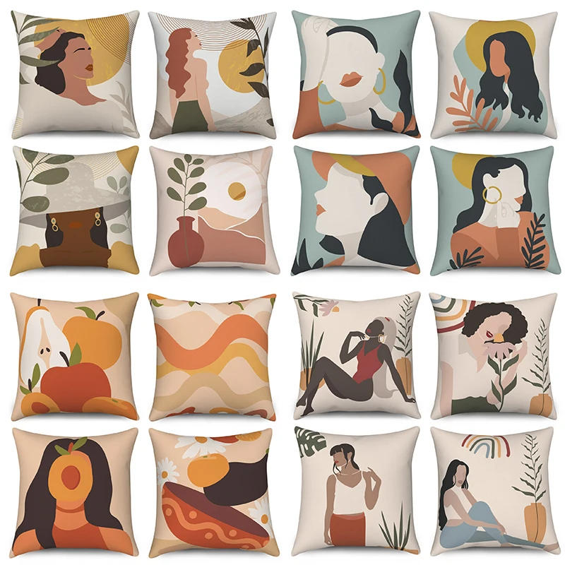 

Abstract Women Girl Plant Pillow Case Polyester Pillowcase Home Decor Cushion Cover Sofa Car Decorative Throw Pillows Covers