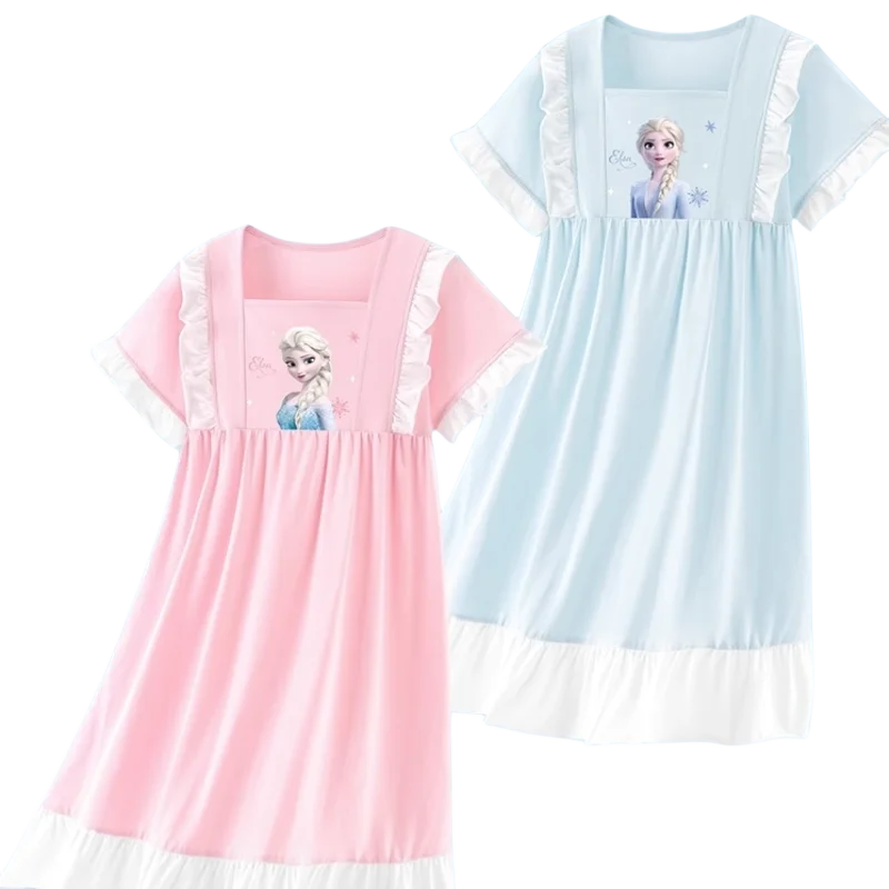 

Летняя дышащая детская пижама с изображением принцессы Эльзы из мультфильма «Холодное сердце», хлопковая тонкая кружевная Милая домашняя одежда для девочек