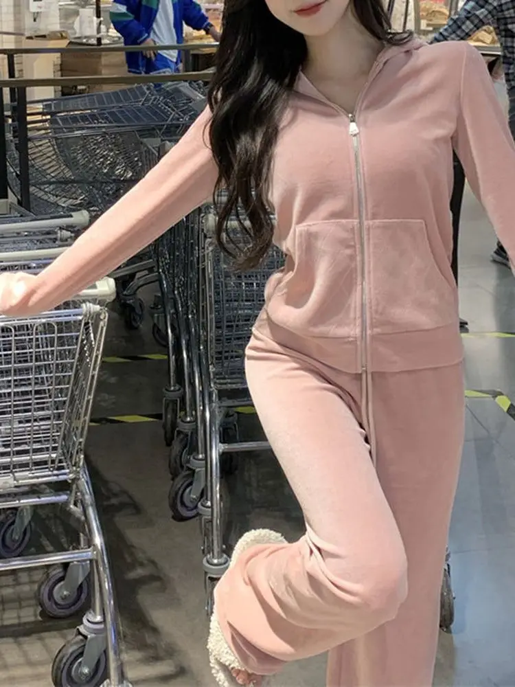 

Женский свитер на молнии с капюшоном, Новинка осени 2022, Розовый Модный короткий жакет, топ и брюки для фитнеса, женский спортивный костюм