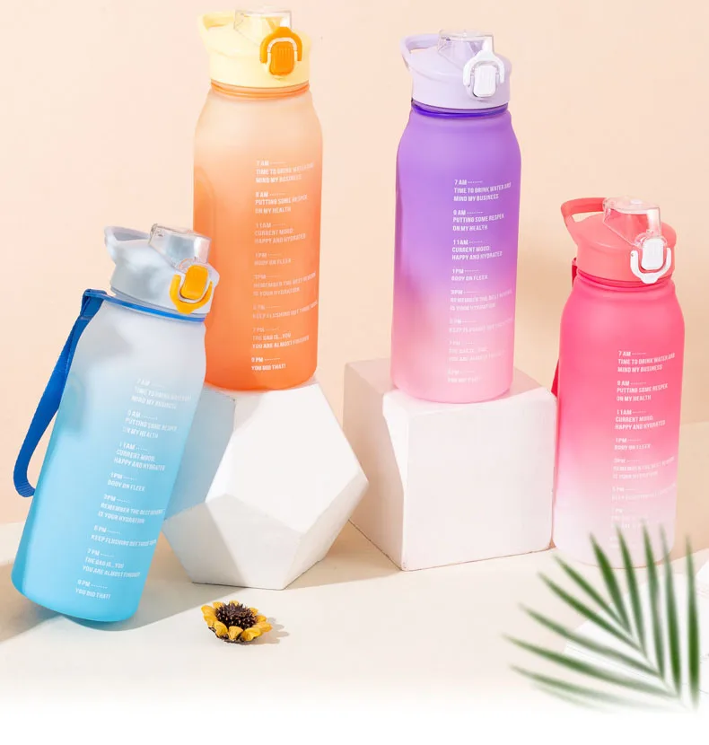 

1L Tomatodo Water Bottle Sports Colorful Straw Portable Rope Jump Cup Outdoor Sports Plastic Cup with Time Markerbig