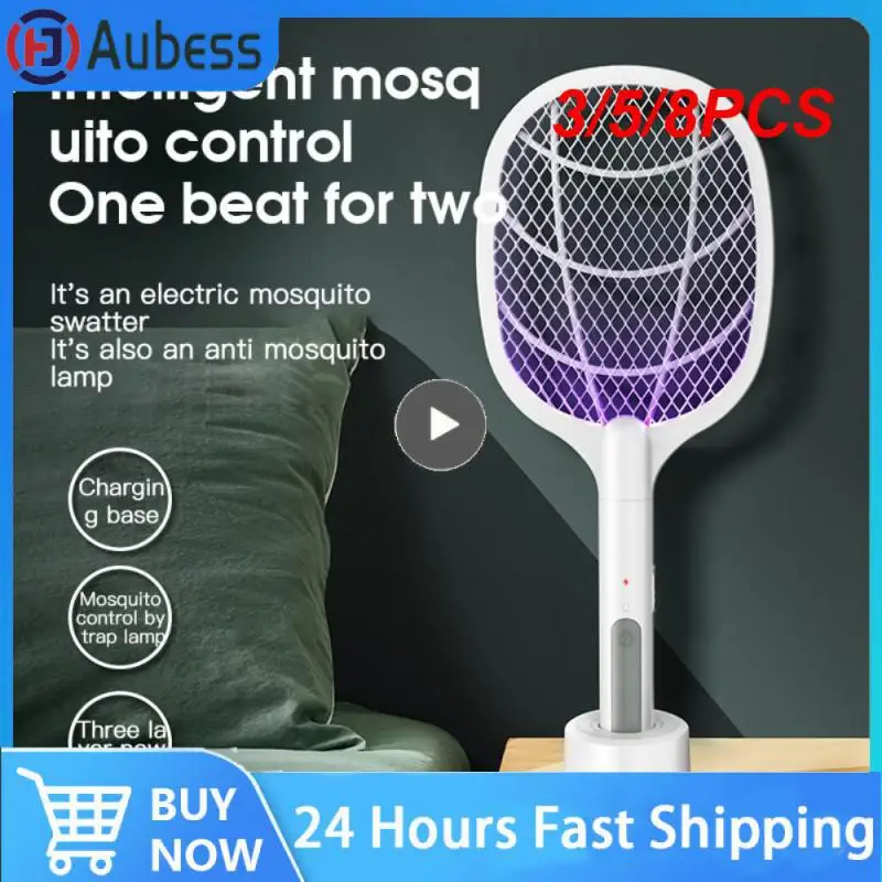 

3/5/8PCS Portable Bug Zappers 3000v Handheld Electric Mosquito Killer With Base Holder Usb Rechargeable Mosquito Swatter 2 In 1