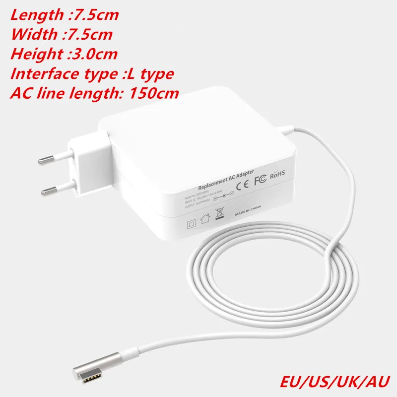 

16.5V 3.65A 60W L-Type Integrated Power Adapter Quick Laptop Charger for 13 Inch MacBook Pro A1181/A1278/A1184/A1330/A1342/A1344