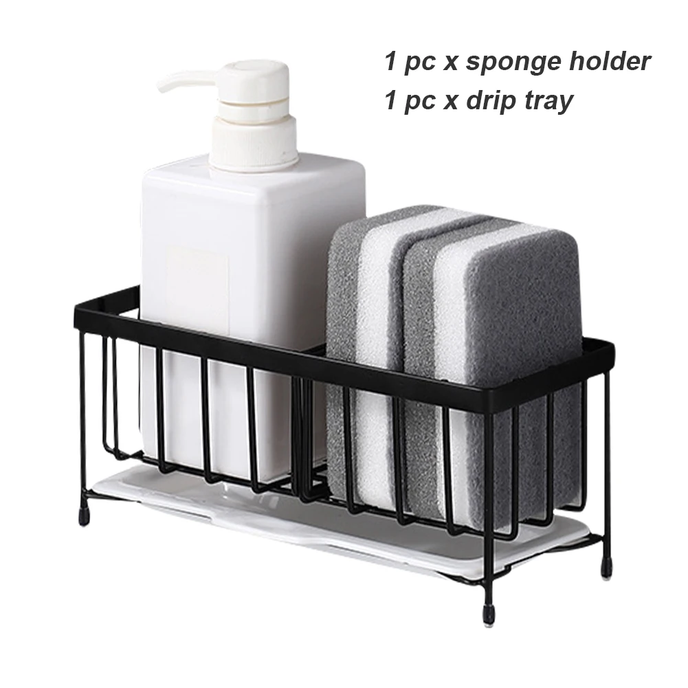 

Kitchen Organizer Bathroom Sink Caddy Rack Draining Brush Rag Stainless Steel Sponge Holder Countertop Home Multifunctional