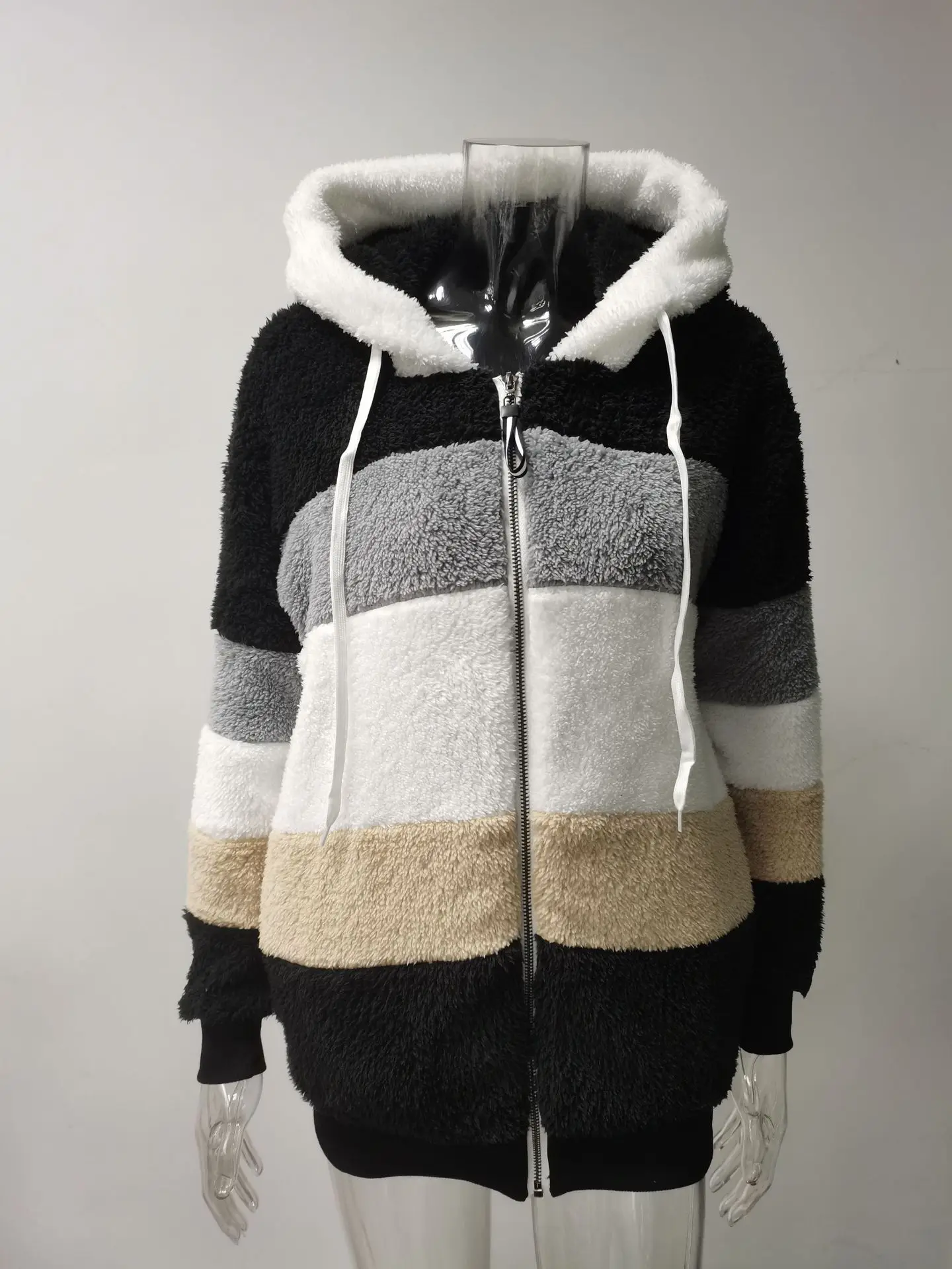 Women's Winter Plus Size Long Teddy Jacket Warm Thick Wool Faux Fur Coat New Loose Plush Patch Continuous Hood Cardigan Women