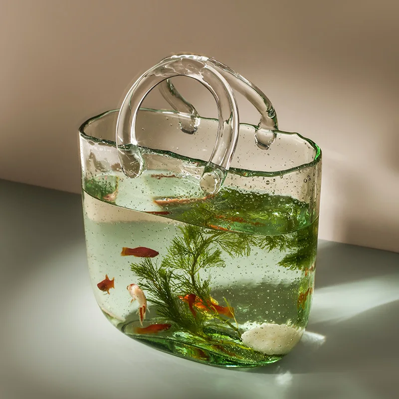

Glass Vase Home Decoration Transparent Hydroponic Culture Flower Pot Ins Creativity Bag Room Decor Basket Garden