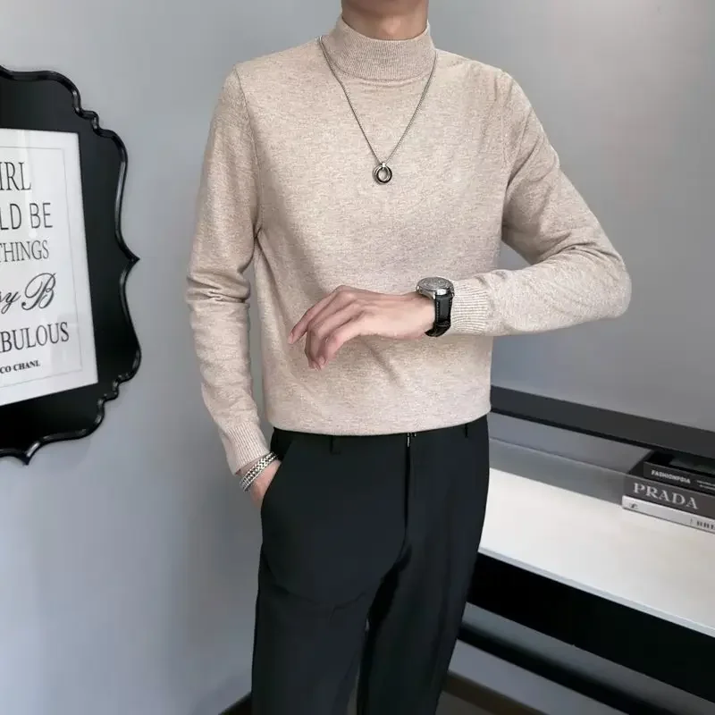 Men's Fashionable Thickened Half Polo Turtle Neck Sweater Casual Knitted Top For Spring Autumn 2023 New Style Coat Jacket