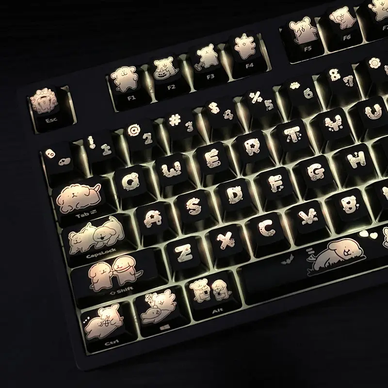 Прозрачные черные колпачки для ключей с 108 кнопками милой линией и щенком Oem Pbt