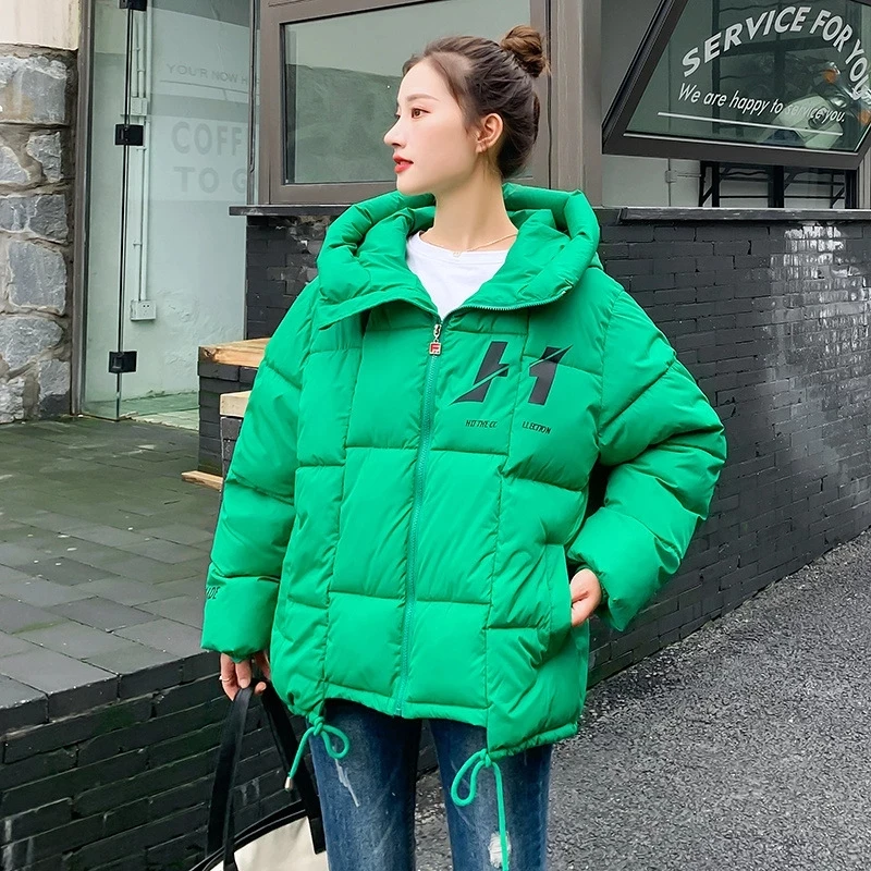 2022 New Klein Blue Loose Parkas Coat Women Hooded Cotton Padded Jacket Winter Letter Jacket Women Winter Warm Thick Cotton Coat