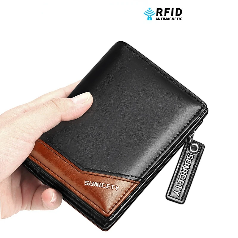 

Men's Wallet New PU leather Two fold multi-function zipper short Anti theft swiping Purse Male Dollar wallet card Coin wallet